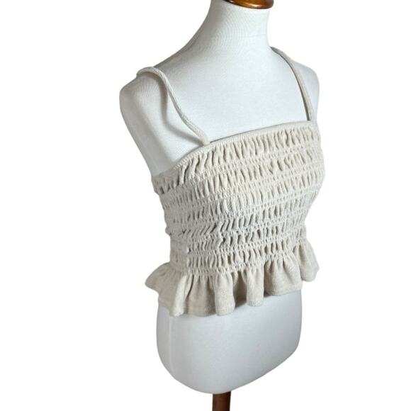 H&M Smocked Cream Terry Camisole Tube Cropped Top Size M - Picture 4 of 6